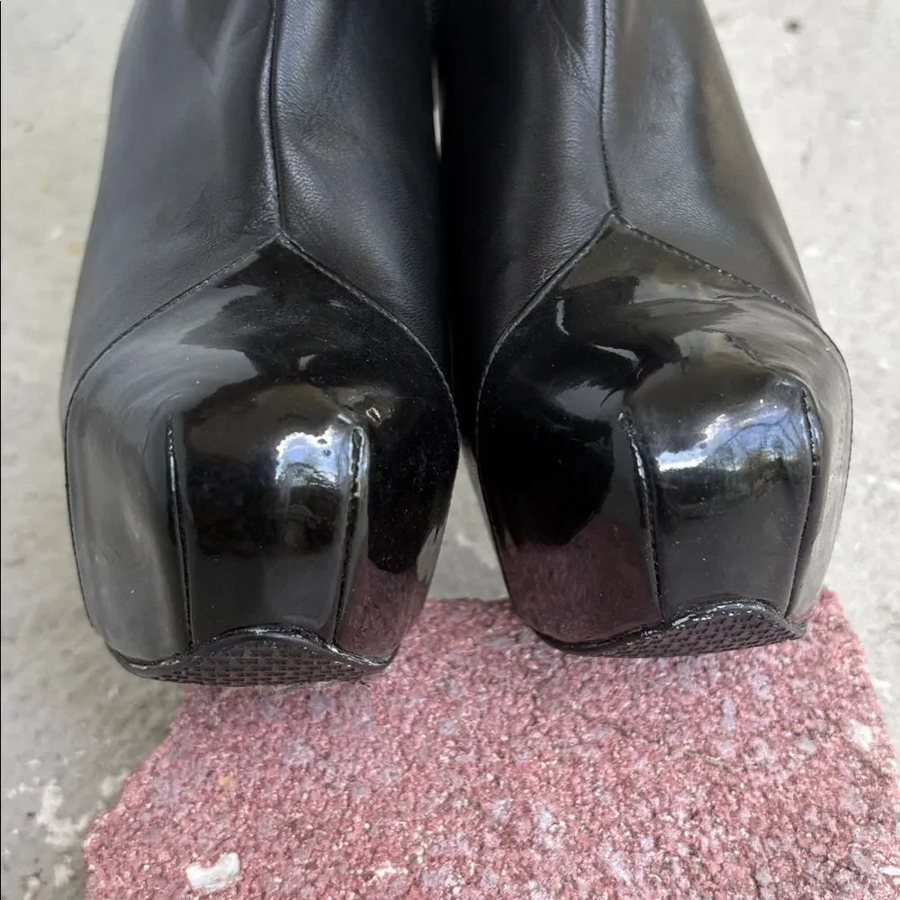 Stuart Weissman agree, platform, patent leather and leather booties